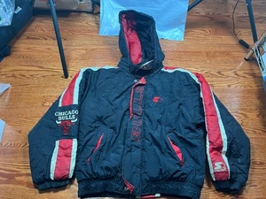 Vintage Youth 90s Starter NBA Chicago Bulls Jacket L Hooded Puffer Coat - Bild 1 von 11