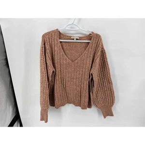 Suéter FRYE AND CO Albaricoque Brandy Texturizado Tejido Cuello en V Manga Globo XXL - Imagen 1 de 7