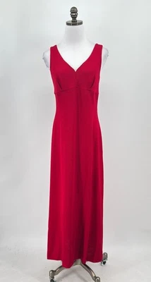 Maxi Vestido Largo St. John Noche Rojo Santana Tejido Cuello en V Sin Mangas Talla 4 Foto 1 de 4