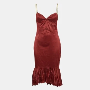 Roberto Cavalli Red Stretch Satin Flounce Midi Dress M - Picture 1 of 5