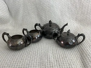 Té de café plateado antiguo James con mechones plato cuádruple 4 piezas para servir. 4511 - Imagen 1 de 15