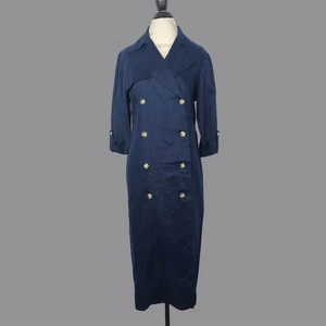 Vintage Talbots Dress 8 Medium Blue Linen Double Breasted - Picture 1 of 10