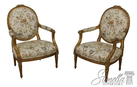 L57364EC: Pair French Louis XV Style Gold Gilt Armchairs Cover