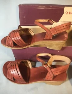 SALE!! Vintage 100% Leather Sandals with Cork Heels, 9 West Original Box 7.5 - Picture 1 of 6