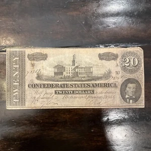 20 Dollar Confederate States of America Banknote Circulated - Picture 1 of 6