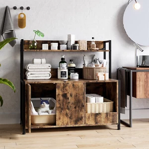 Cat Litter Box Enclosure with Shelves Storage 2-in-1 Hidden Litter Box with Door - Picture 1 of 7