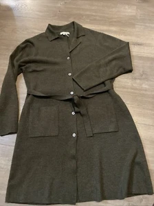 100% WOOL  Deane & White Woman’s Long Button Up Sweater With Tie. Size L - Picture 1 of 6