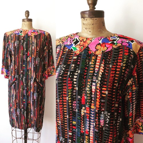 Abito vintage in seta FENDI con motivo astratto tasche anteriori per Neiman Marcus