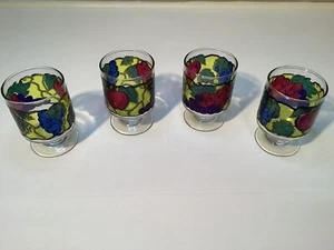 Juego de 4 vasos de jugo vintage con patas Libbey de 5 oz, vidrieras frutas años 70 - Imagen 1 de 3