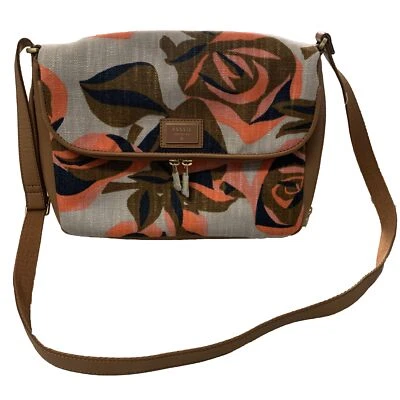 Nuevo Bolso Bandolera Fossil Para Mujer Preston Cuero Solapa Hombro Floral Boho Foto 1 de 4