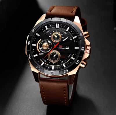 Men's Watch Luxury Brand Waterproof Analog Quartz Calender Brown Leather Band - Image 1 of 4