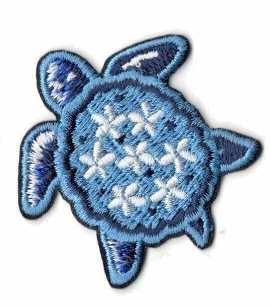 BLUE SEA TURTLE Iron On Patch Turtles Ocean - Image 1 of 1