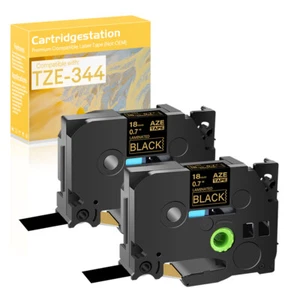 2PK Se adapta a Brother TZe TZ344 PT-9200PC PT-2210 18mmx8m Cinta de etiqueta dorada/negra - Imagen 1 de 10