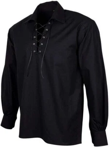 Camisa para hombre jacobita escocesa ghillie kilt Highland manga larga con cordones medieval - Imagen 1 de 2