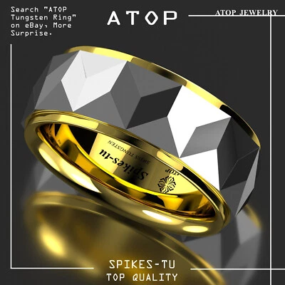8mm Silver Rhombus Plated Metal Tungsten Ring Gold Wedding Band Men Jewelry - Image 1 of 4