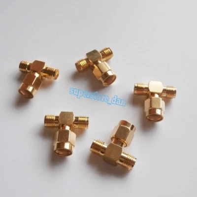 1X RPSMA male to two 2 RP-SMA female T 3 WAY RF Connector Adapter 1 in 2  - Image 1 of 4