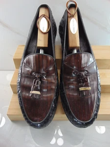 BRAGANO COLE HAAN ITALY WEAVE WOVEN TASSEL LOAFER BLACK & BROWN LEATHER 10 M - Picture 1 of 11