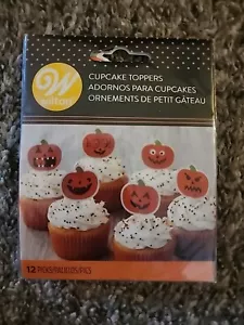 Wilton Halloween Cupcake Toppers 12 Jack-o-Lanterns Pumpkins Different Faces - Picture 1 of 3