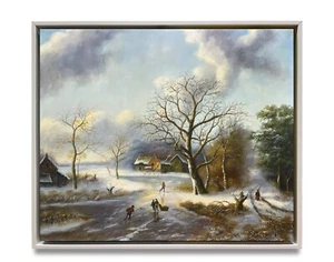 Hungryartist -Original Oil Painting of Winter Landscape on Canvas 20x24 Framed - Picture 1 of 7