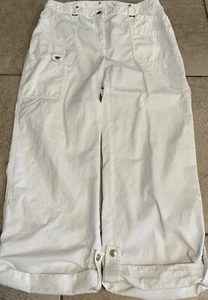 Jones New York Sport White Crop Cargo Pants Women Size 10 Silver Accents Pockets - Picture 1 of 10