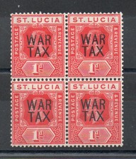 ST LUCIA 1916 GEORGE 5TH 1d WAR TAX BLOCK OF 4 SG,89 U/MINT LOT 4363B