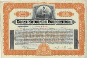 Certificato di Stock OHIO 1919 Grant Motor Car Corporation - Foto 1 di 2