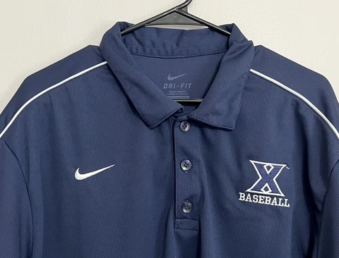 Nike Dri-Fit Men’s XL Xavier Baseball Navy Blue Golf Polo Shirt Cover