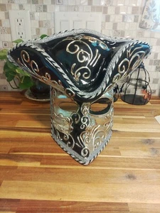 MASCARILLA VENECIANA CASANOVA MAMO NEGRA PLATEADA Hecha en Italia - Imagen 1 de 7