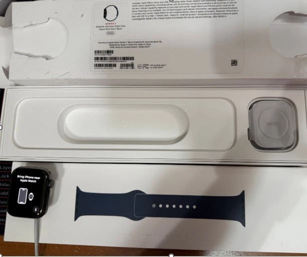Apple Watch Series 7 45mm Graphite Stainless Steel Case with Abyss Blue Sport... - Image 1 of 4