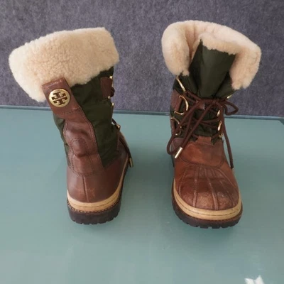 Botas Tory Burch Pato Forradas en Piel de Oveja Nylon Cuero Con Cordones Para Mujer 7 Marrón Foto 1 de 4