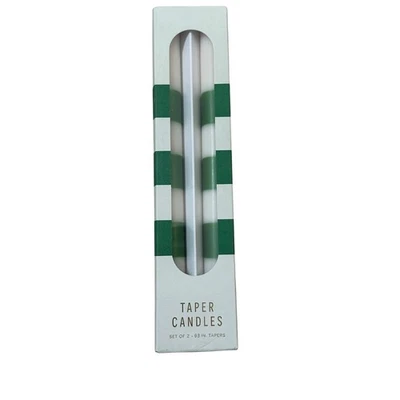 Anthropologie Striped Green White Unscented Taper Candles 9.8 in Set of 2 - Image 1 of 4