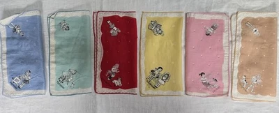 6 Vintage Children's Hankies 1950s DAYS of the WEEK Handkerchiefs Girl Chores - Image 1 of 4