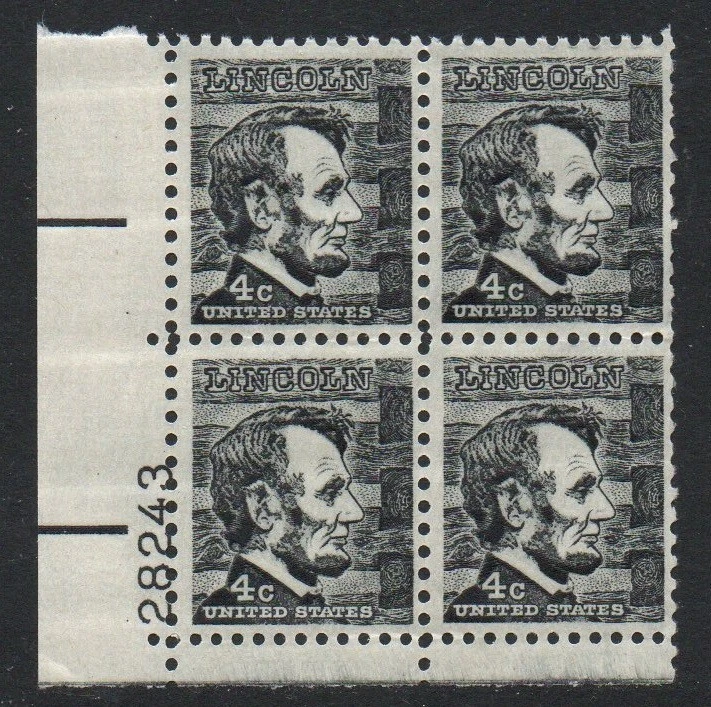 ALLYS STAMPS US Plate Block Scott #1282 4c Abraham Lincoln [4] MNH OG F/VF [STK] - Image 1 of 1