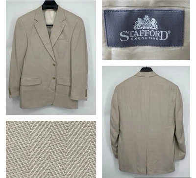 Stafford 100% Silk Sport Coat Men's 40R Taupe Herringbone Striped Blazer Jacket - Image 1 of 4