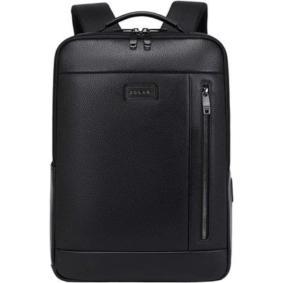 JOLAR. Smart Leder-Rucksack Unisex 15,6'' Laptopfach USB-C Wasserfest JOLAR Schwarz