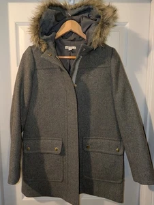 J Crew Mantel Damen 9 grau Mercantile Wollmischung Vail Parka meliert Kunstfell - Bild 1 von 10