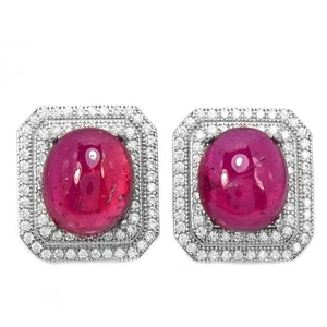 925 STERLINGSILBER NATÜRLICHE TAUBE BLUT ROTER RUBIN OVAL & WEISS CZ OHRSTECKER - Bild 1 von 8