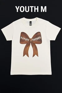 NEW Gildan Heavy Cotton Youth M T-Shirt Football Bow Graphic Cream White Tee New - Picture 1 of 7