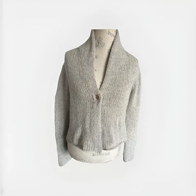 Cárdigan Eileen Fisher Gris Claro Lana Apaca Recortado Mezcla de Hilo Italiano XS Foto 1 de 4