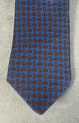J. Прессовый винтажный шелковый настоящий старинный галстук Madder синий красный пейсли Англия 57 дюймов x 3 дюйма - Изображение 1 из 4