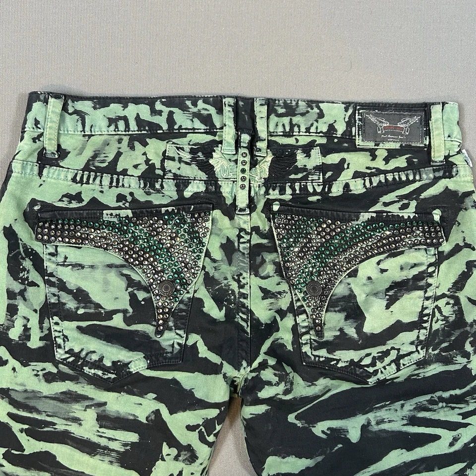 Jean Robins Para Hombre 36 Recto Verde Negro Elástico Denim Solapa Larga Tachonado 36x31 Foto 1 de 4