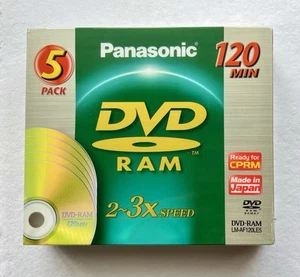Panasonic DVD-RAM X 5 Disc 4.7GB 120mins Non-Cartridge LM-AF120LE5 NEW & SEALED - Afbeelding 1 van 2