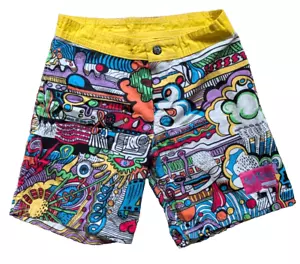 VTG 90s Hot Tuna Surf Wear Shorts 100% Cotton Pop Art Neon Cartoon NWOT 26" Boys - Picture 1 of 6