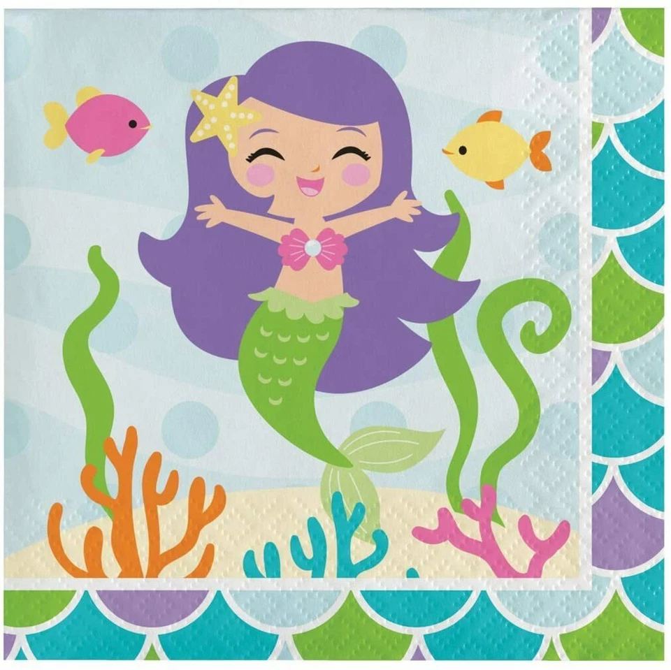 Mermaid Friends Under The Sea Party Supplies Beverage Napkin 16 Pack Birthday  - Image 1 of 1