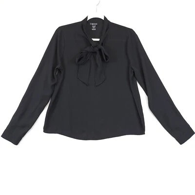 Blusa Popover Timing Cuello Corbata Mujer S Manga Larga Oficina Trabajo Ropa Negra Foto 1 de 4
