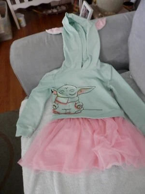 GIRLs size 4/5 BABY YODA HOODIE DRESS w/ TUTU SKIRT STAR WARS sweatshirt style - Image 1 of 4