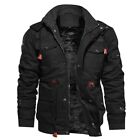 Stylish Men's Black Cargo Fleece Jacket Hooded Windbreaker Long Sleeve Coat