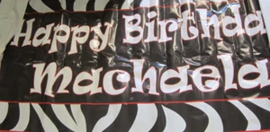 Large 5 foot Happy Birthday Machaela Banner Black Red Zebra Sign Party Decor - Picture 1 of 2