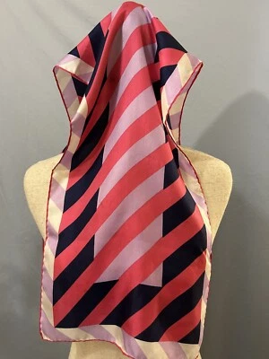 Bufanda rectangular de seda a rayas rosa azul blanco púrpura dobladillo enrollado 10x40" Foto 1 de 4