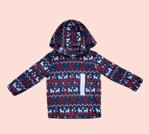 Toddler Boys Sweater 18month Soft Fuzzy Fleece Hoodie Navy Deer Jumping Bean Top - Picture 1 of 3
